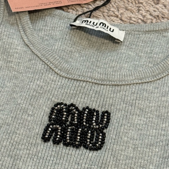 Beaded Logo Ribbed High Neck Tank Gray Medium - Picture 3 of 6